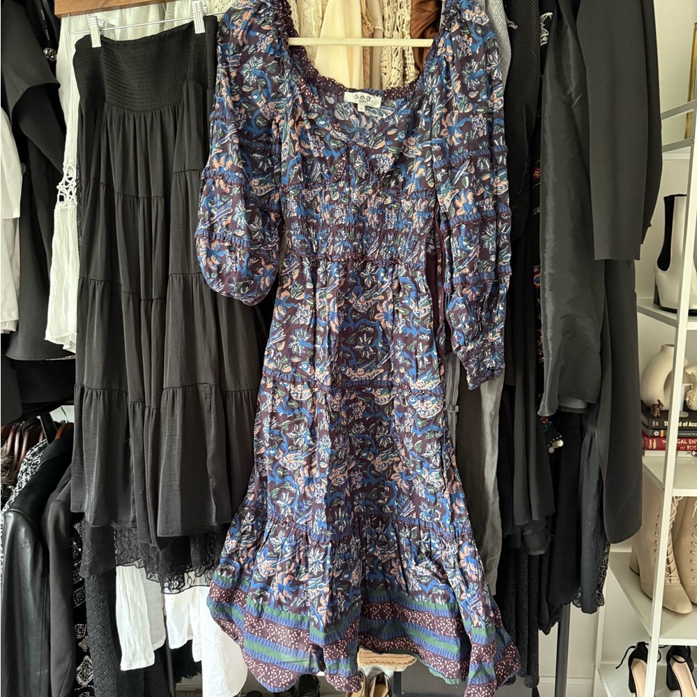 Sea New York Blue and Purple Bishop Sleeve Sundress
